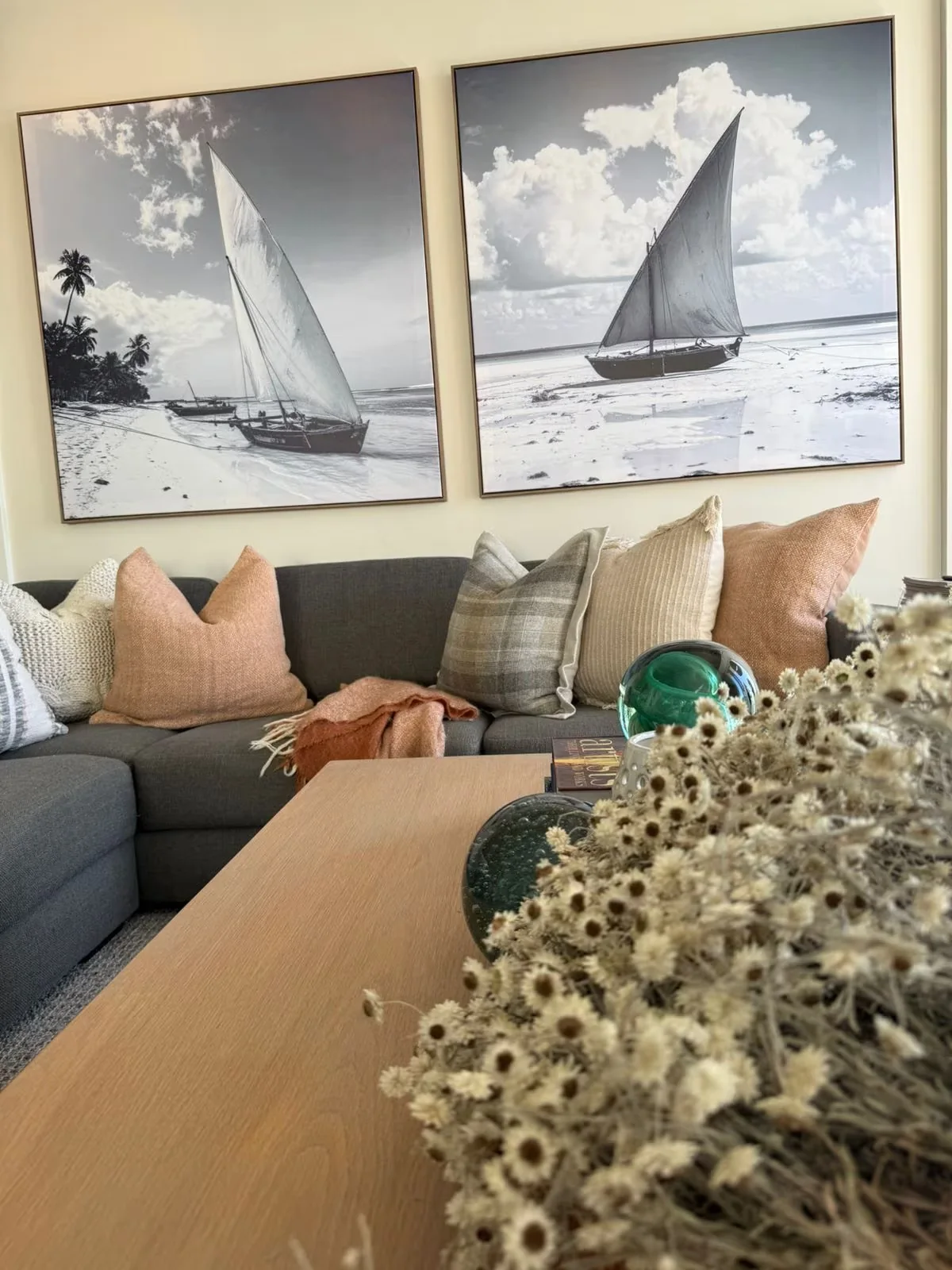 Layered cushions in the living room
