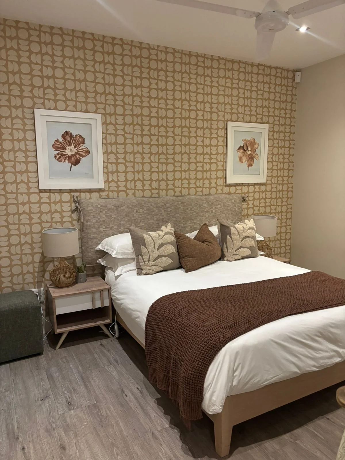 Bedroom with patterned feature wall